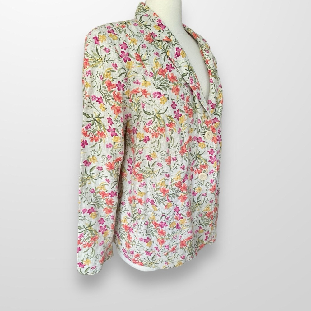JM Collection Woman 22W Linen Blazer Jacket Long Sleeve Floral Casual Travel